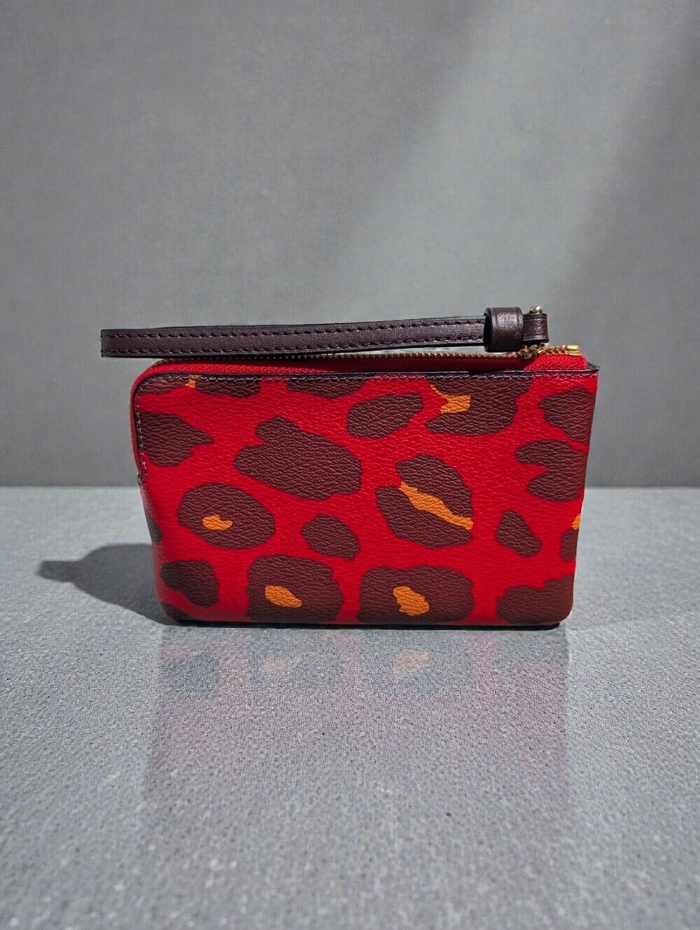 Coach Corner Zip Bright Poppy Leopard Wristlet (NWT) - Picture 2 of 6